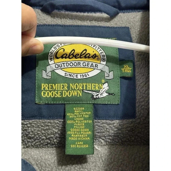 CABELAS Mens Blue Premier Northern Goose Down Puffer Vest Fleece Lined XL Tall - Picture 5 of 8
